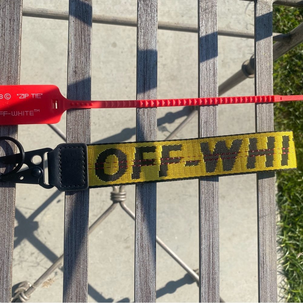 Off-White Red and Yellow Keychain with Black Accents